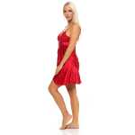 Damen kurzes Satin Negligé Nachtkleid Reizwäsche mit Spitze;  Kirschrot/XXL