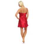 Damen kurzes Satin Negligé Nachtkleid Reizwäsche mit Spitze;  Kirschrot/XXL