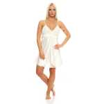 Damen kurzes Satin Negligé Nachtkleid Reizwäsche mit Spitze;  Ecru/XXL
