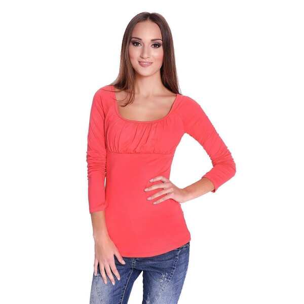 Damen Longshirt mit U-Ausschnitt ; Koralle/2XL/3XL 44/46