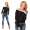 Damen Longshirt langarm T-Shirt mit Brusttasche ; Schwarz/XL/XXL 42/44