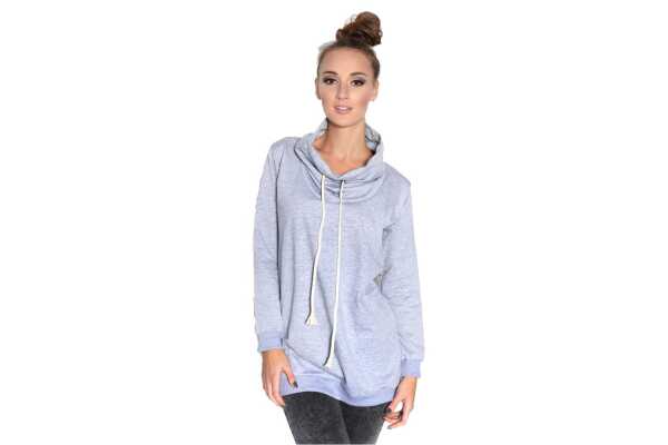 Damen Schalkragen-Pullover Pulli, S/M ;Grau-Meliert