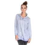 Damen Schalkragen-Pullover Pulli, S/M ;Grau-Meliert