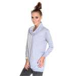 Damen Schalkragen-Pullover Pulli, S/M ;Grau-Meliert