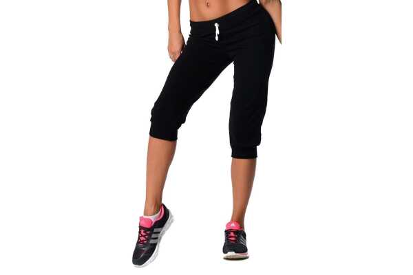 Damen Jogginghose 3/4 Capri Sport-Hose Baumwolle; Schwarz 4XL/48