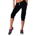 Damen Jogginghose 3/4 Capri Sport-Hose Baumwolle; Schwarz...