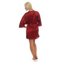 Damen Morgenmantel kurzer Kimono in Satin-Optik; Weinrot L