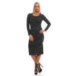 Damen Kleid mit Schlitz & Spitze Langarm Rundhals,