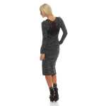 Damen Kleid mit Schlitz & Spitze Langarm Rundhals,