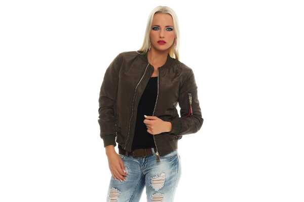 Damen Bomberjacke Pilotenjacke  – Leichte Übergangsjacke im Retro-Style mit Taschen