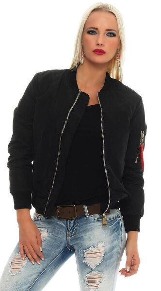 Damen Bomberjacke Flieger Pilotenjacke Biker; Schwarz S