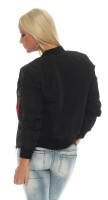 Damen Bomberjacke Flieger Pilotenjacke Biker; Schwarz S