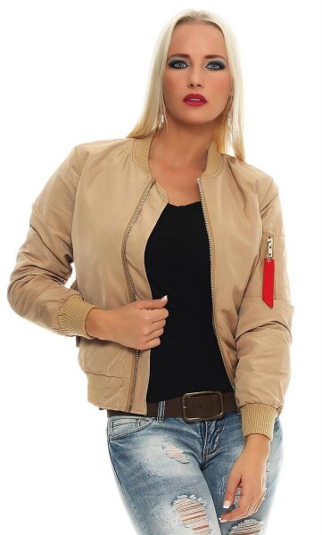 Damen Bomberjacke Flieger Pilotenjacke Biker; Camel S
