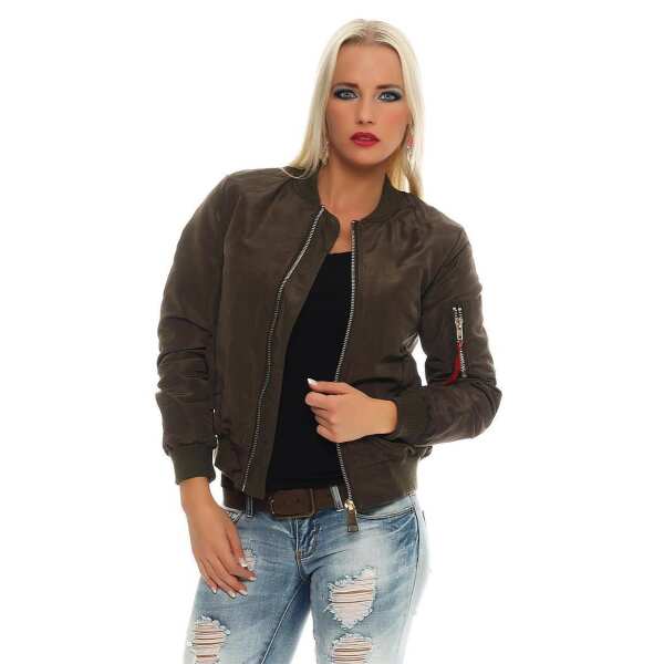 Damen Bomberjacke Flieger Pilotenjacke Biker; Khaki S