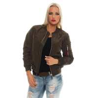 Damen Bomberjacke Flieger Pilotenjacke Biker; Khaki S