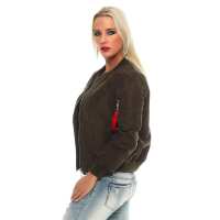 Damen Bomberjacke Flieger Pilotenjacke Biker; Khaki S