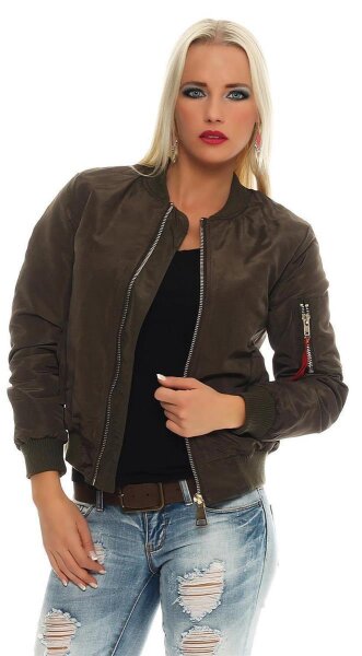 Damen Bomberjacke Flieger Pilotenjacke Biker; Khaki M