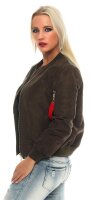 Damen Bomberjacke Flieger Pilotenjacke Biker; Khaki M