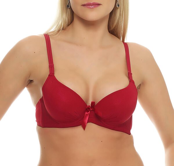 Damen Push-Up BH Büstenhalter Bra Bügel-BH mit Schleife, 1497 Bordo/75 B