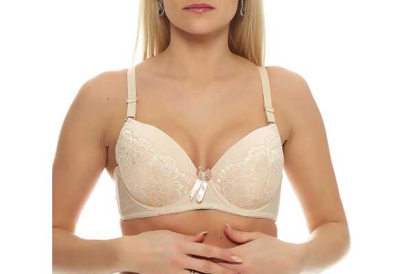 Damen Push-Up BH Bügel-BH mit Schleife und Spitze; Beige 115 D