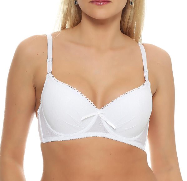 Damen BH Bra Bügel-BH Büstenhalter Basic T-Shirt-BH mit Zierschleife Weiß 105 C