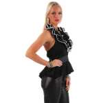 Damen Bluse Top Volant Vintage Rüschenbluse Ruffle ;