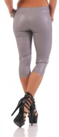Damen 3/4 Leggings Capri Wet-Look Glanz Matt; Grau Matt/S/36