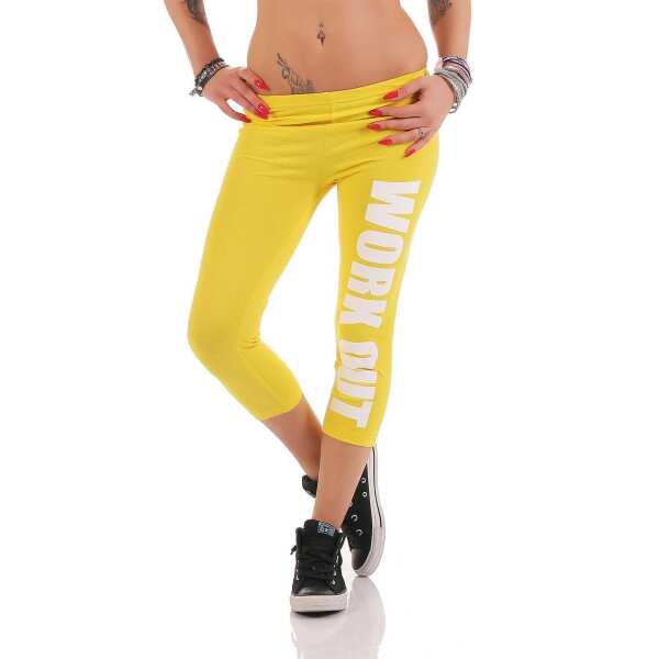 Leggings WORK OUT 3/4 Sporthose Baumwolle; Gelb 4XL/48