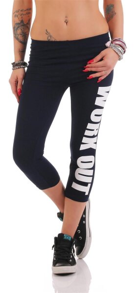 Leggings WORK OUT 3/4 Sporthose Baumwolle; Dunkelblau XL/42