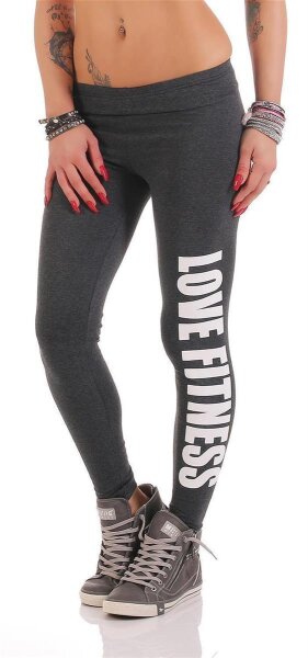 Damen Leggings LOVE FITNESS Baumwolle; Grafit L/40
