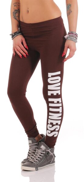 Damen Leggings LOVE FITNESS Baumwolle; Braun XL/42
