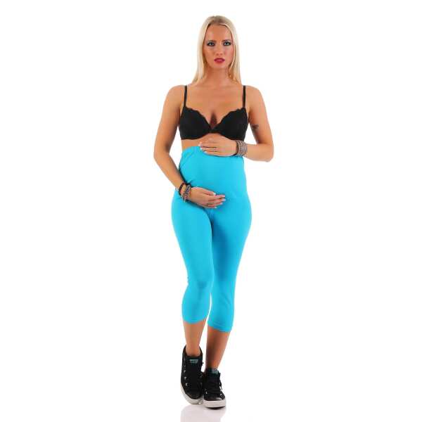 MAMA Umstands Leggings 3/4 in Baumwolle; Türkis/L/40