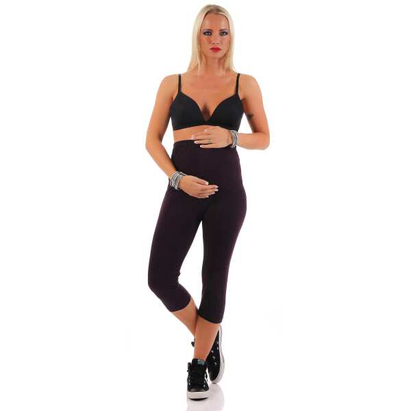 Umstandsleggings 3/4 Baumwolle Schwangerschaft Bauchbund EU Pflaume XL/42