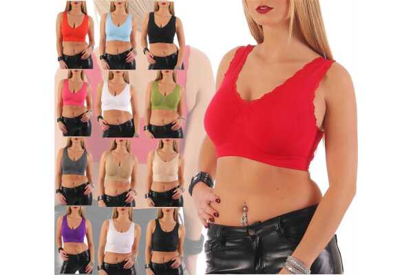 Damen Bügelloser BH Bra Büstenhalter Sport Sport-BH Spitze mit entnehmbaren Cups,