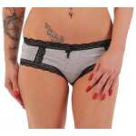 Damen kurzes Negligé mit Cups Nachtkleid Spitze mit Slip; Grau S