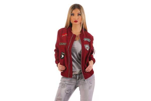 Damen Bomberjacke – Übergangsjacke mit Strickkragen & Patches