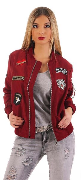 Damen Bomberjacke – Übergangsjacke mit Strickkragen & Patches