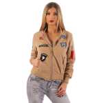 Damen Bomberjacke – Übergangsjacke mit Strickkragen & Patches