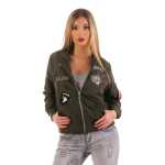Damen Bomberjacke – Übergangsjacke mit Strickkragen & Patches
