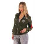 Damen Bomberjacke – Übergangsjacke mit Strickkragen & Patches