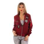 Damen Bomberjacke – Übergangsjacke mit Strickkragen & Patches