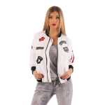Damen Bomberjacke – Übergangsjacke mit Strickkragen & Patches