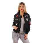 Damen Bomberjacke – Übergangsjacke mit Strickkragen & Patches