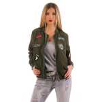 Damen Bomberjacke – Übergangsjacke mit Strickkragen & Patches