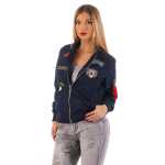 Damen Bomberjacke – Übergangsjacke mit Strickkragen & Patches