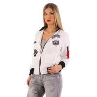 Damen Bomberjacke – Übergangsjacke mit Strickkragen & Patches