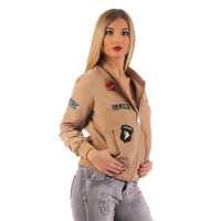 Damen Bomberjacke – Übergangsjacke mit Strickkragen & Patches