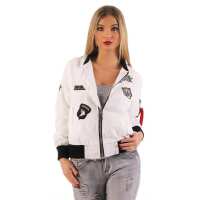 Damen Bomberjacke – Übergangsjacke mit Strickkragen & Patches