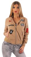 Damen Bomberjacke – Übergangsjacke mit Strickkragen & Patches