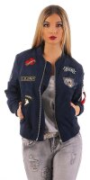 Damen Bomberjacke – Übergangsjacke mit Strickkragen & Patches